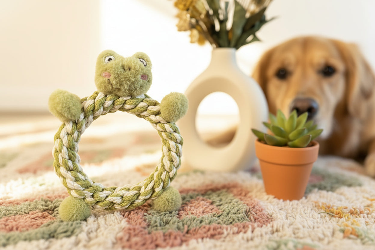 Hoppy Hour — Squeaky Macrame Frog Rope Toy