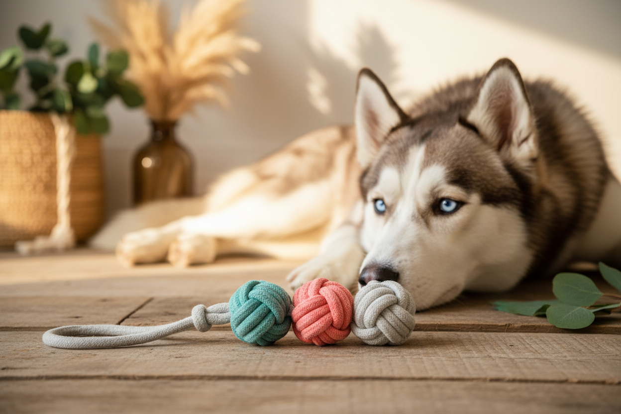 Vibrant Knot Rope Toy with Husky